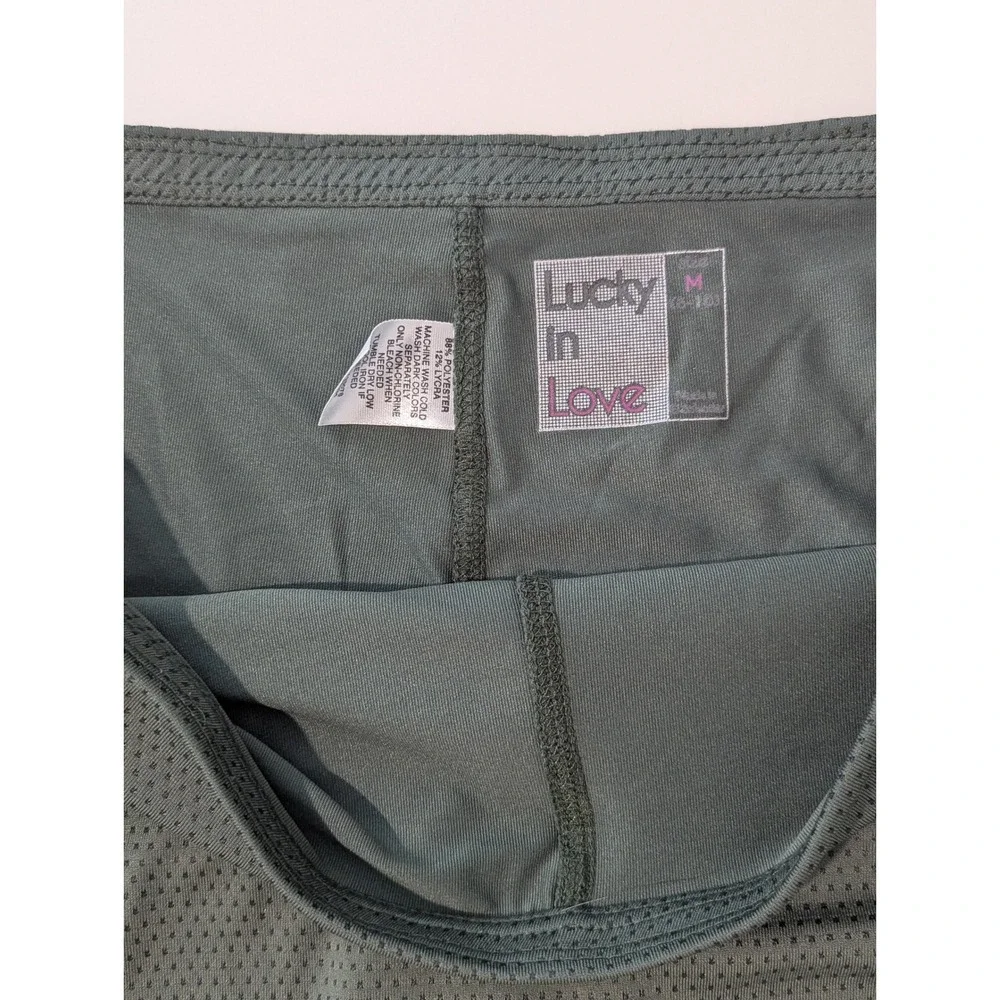 Lucky In Love Womens Medium Army Green Mesh Tiered Ruched Athletic Tennis Skort